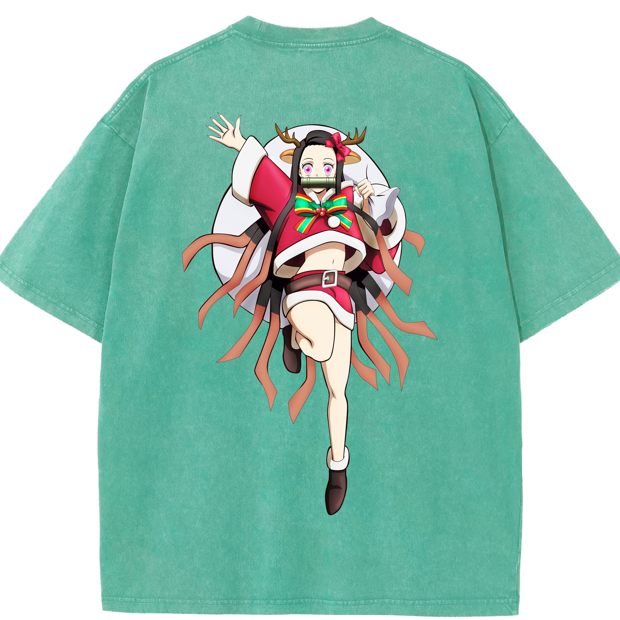 （画像用） 鬼滅の刃（きめつのやいば）竈門 禰󠄀豆子／かまど ねずこ Kamado Nezuko 綿100% ヴィンテージ風 半袖Tシャツ（背面プリント）